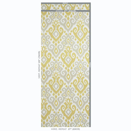 Schumacher Dedra Damask Yellow & Stone Wallpaper