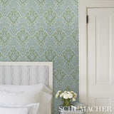 Schumacher Dedra Damask Yellow & Stone Wallpaper