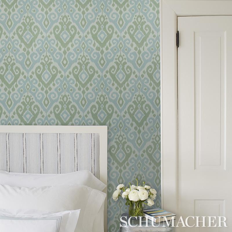 Schumacher Dedra Damask Sand & Grey Wallpaper