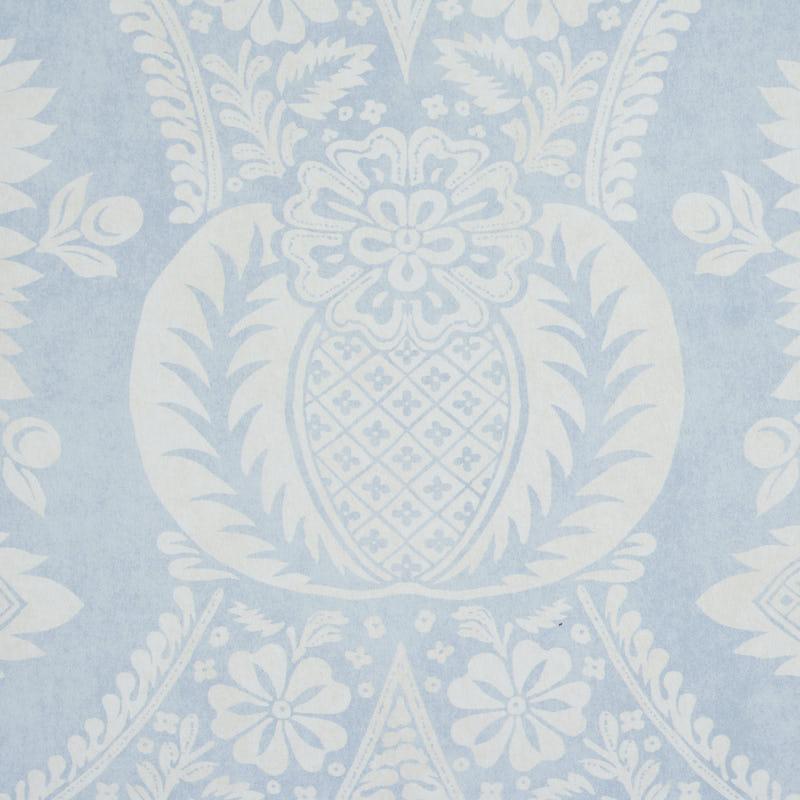 Schumacher Villandry Damask Print Blue Wallpaper