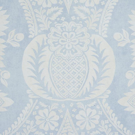 Schumacher Villandry Damask Print Blue Wallpaper