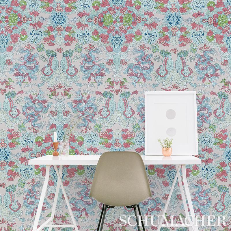 Schumacher Magic Mountain Dragon Porcelain Wallpaper