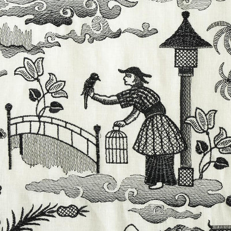 Schumacher Bassano Embroidered Toile Black Fabric