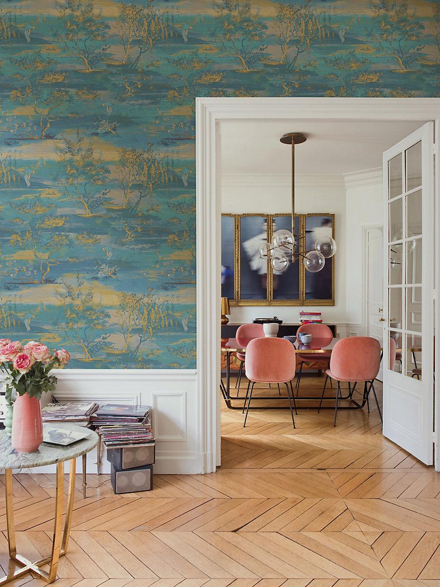 Scalamandre Sagimai Teal Wallpaper