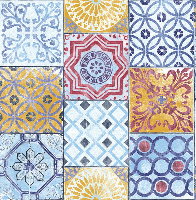 Seabrook Colorful Moroccan Tile Multicolored Wallpaper