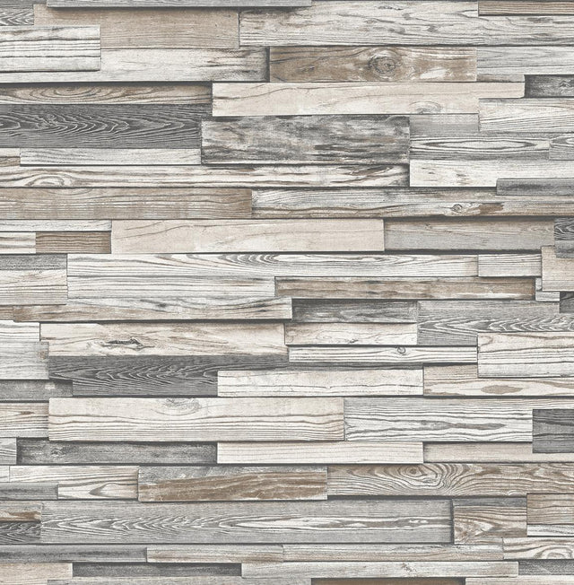 Seabrook Reclaimed Wood Plank Light Gray & Brown Wallpaper