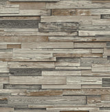Seabrook Reclaimed Wood Plank Charcoal & Brown Wallpaper