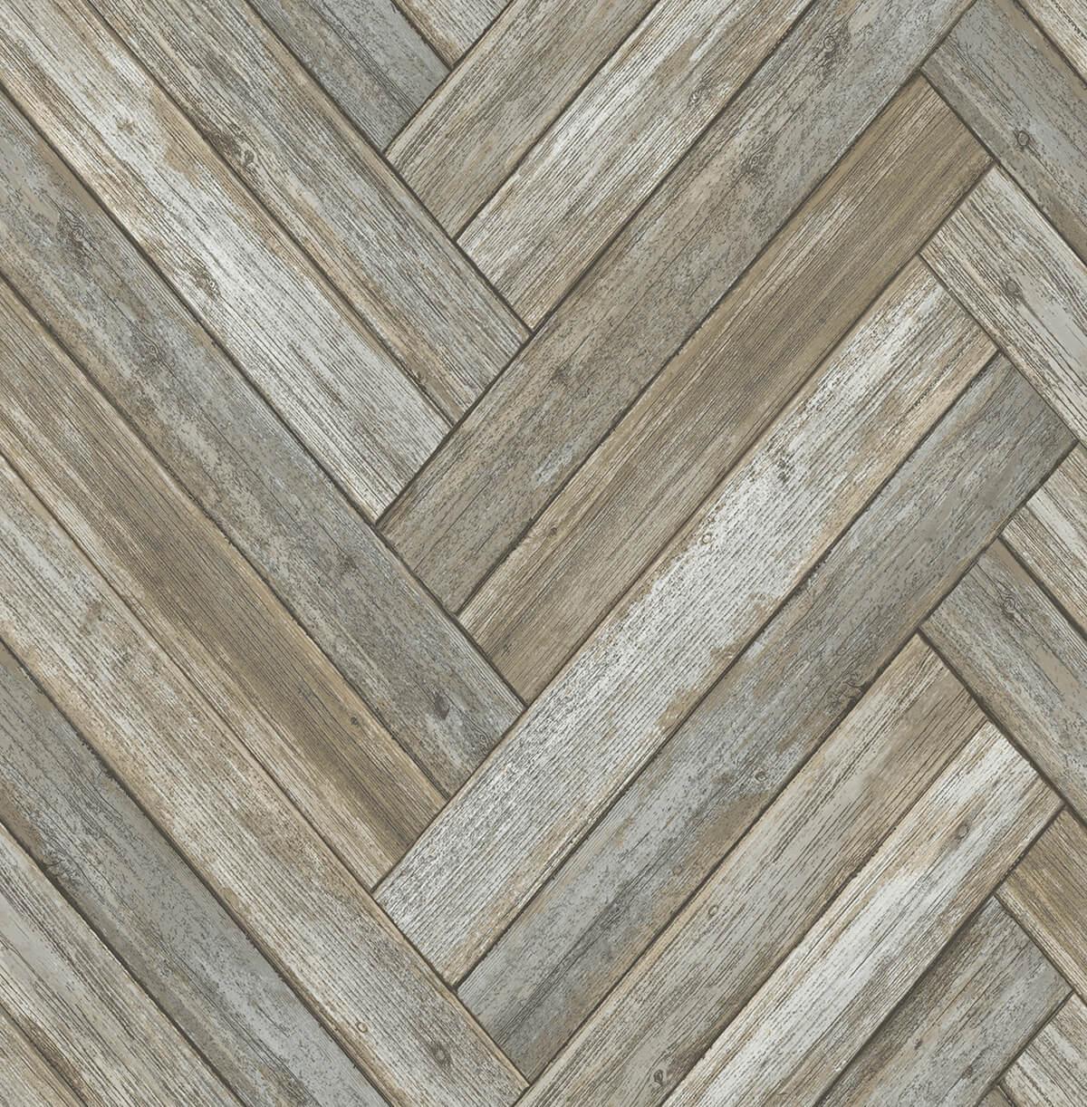 Seabrook Chevron Wood Taupe & Beige Wallpaper