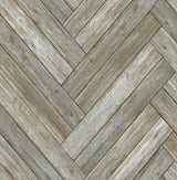 Seabrook Chevron Wood Taupe & Beige Wallpaper
