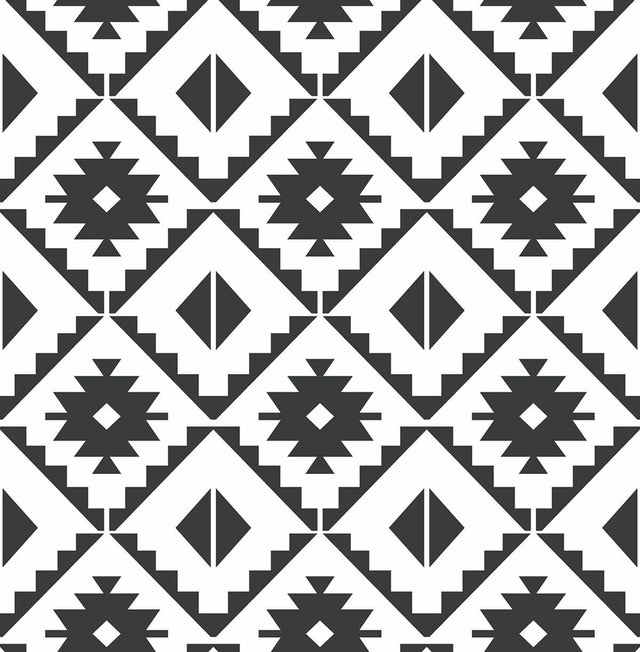 Seabrook Southwest Tile Black Wallpaper