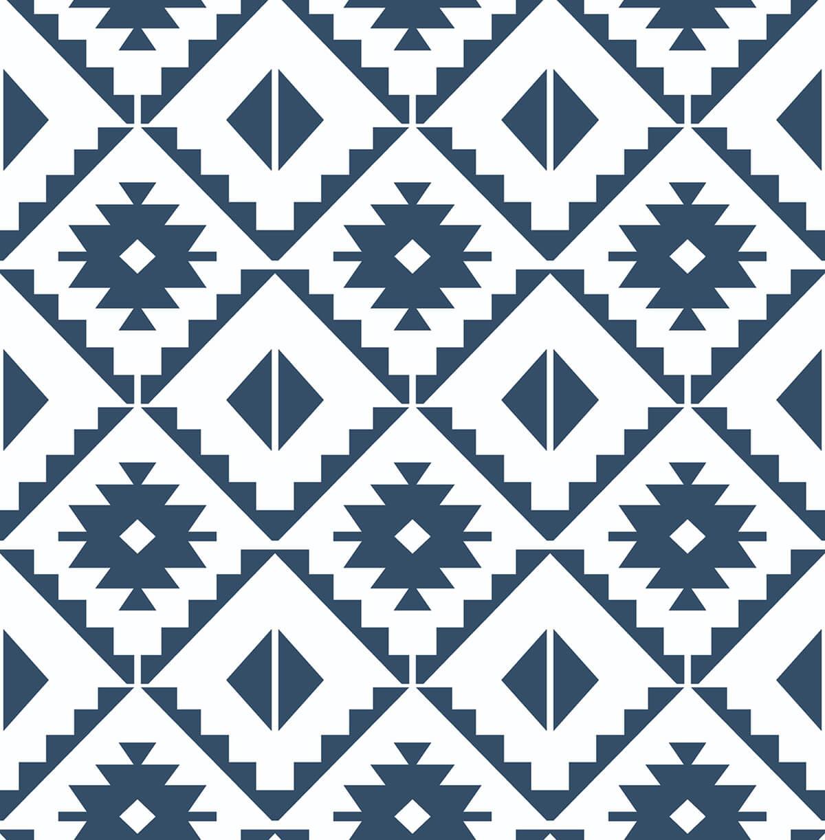 Seabrook Southwest Tile Navy Blue Wallpaper