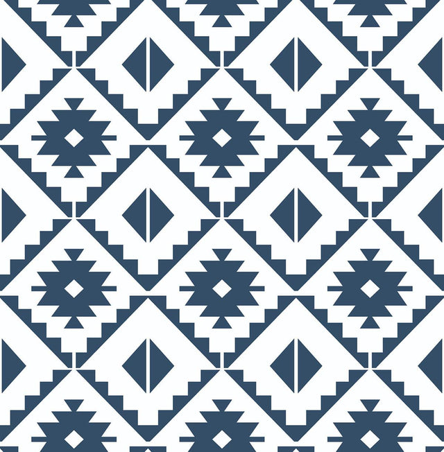 Seabrook Southwest Tile Navy Blue Wallpaper