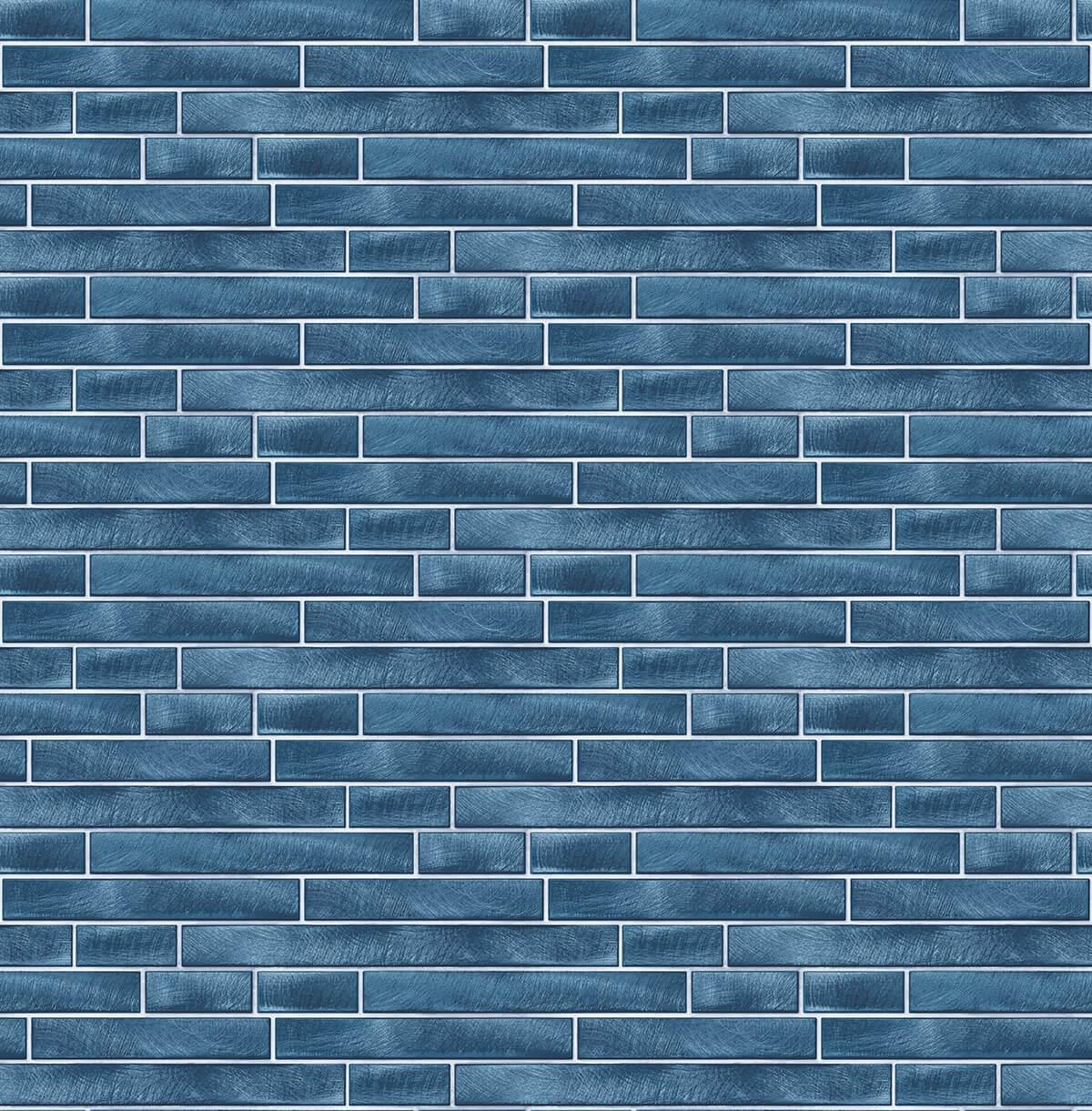 Seabrook Brushed Metal Tile Denim Blue Wallpaper