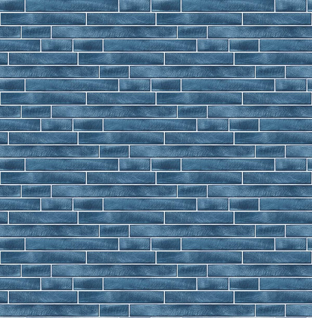Seabrook Brushed Metal Tile Denim Blue Wallpaper