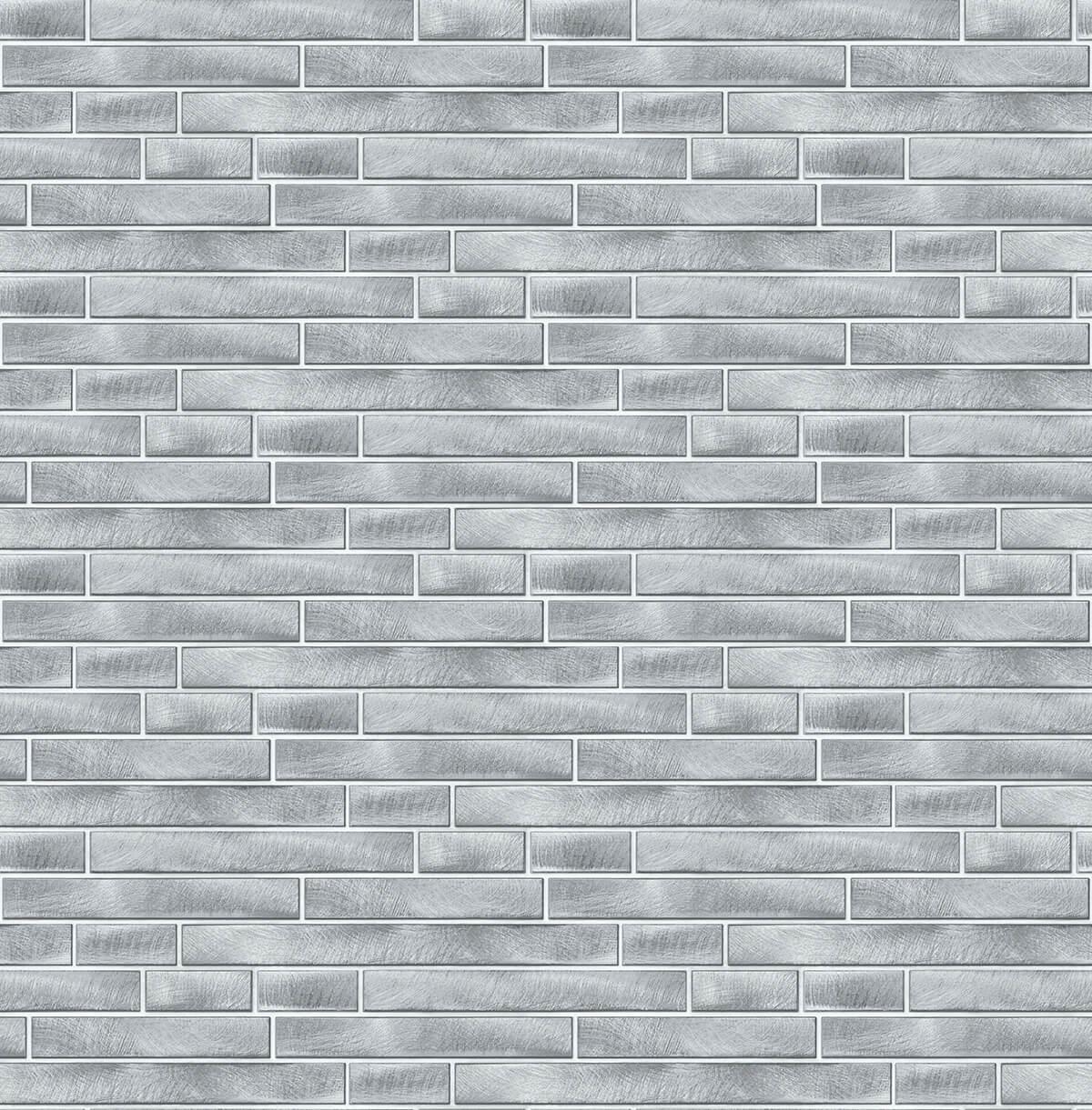 Seabrook Brushed Metal Tile Silver Wallpaper