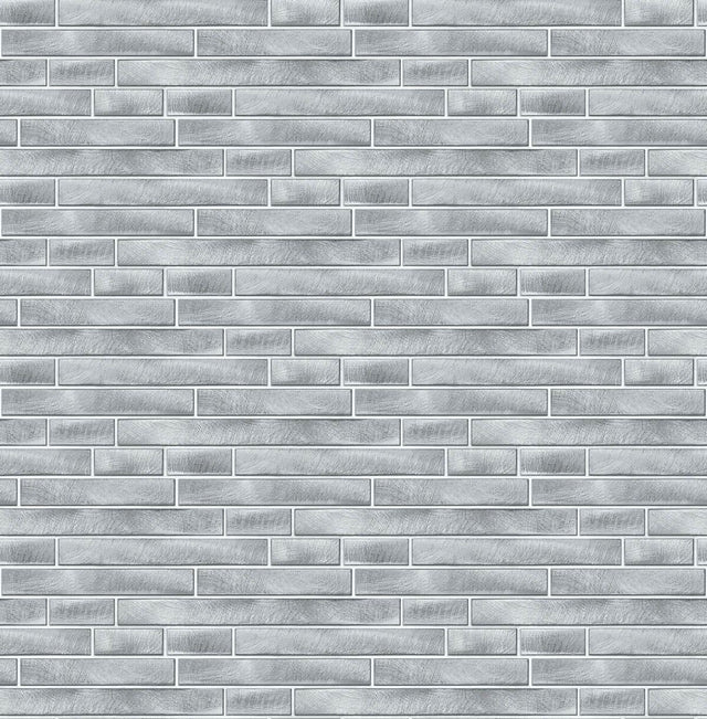 Seabrook Brushed Metal Tile Silver Wallpaper
