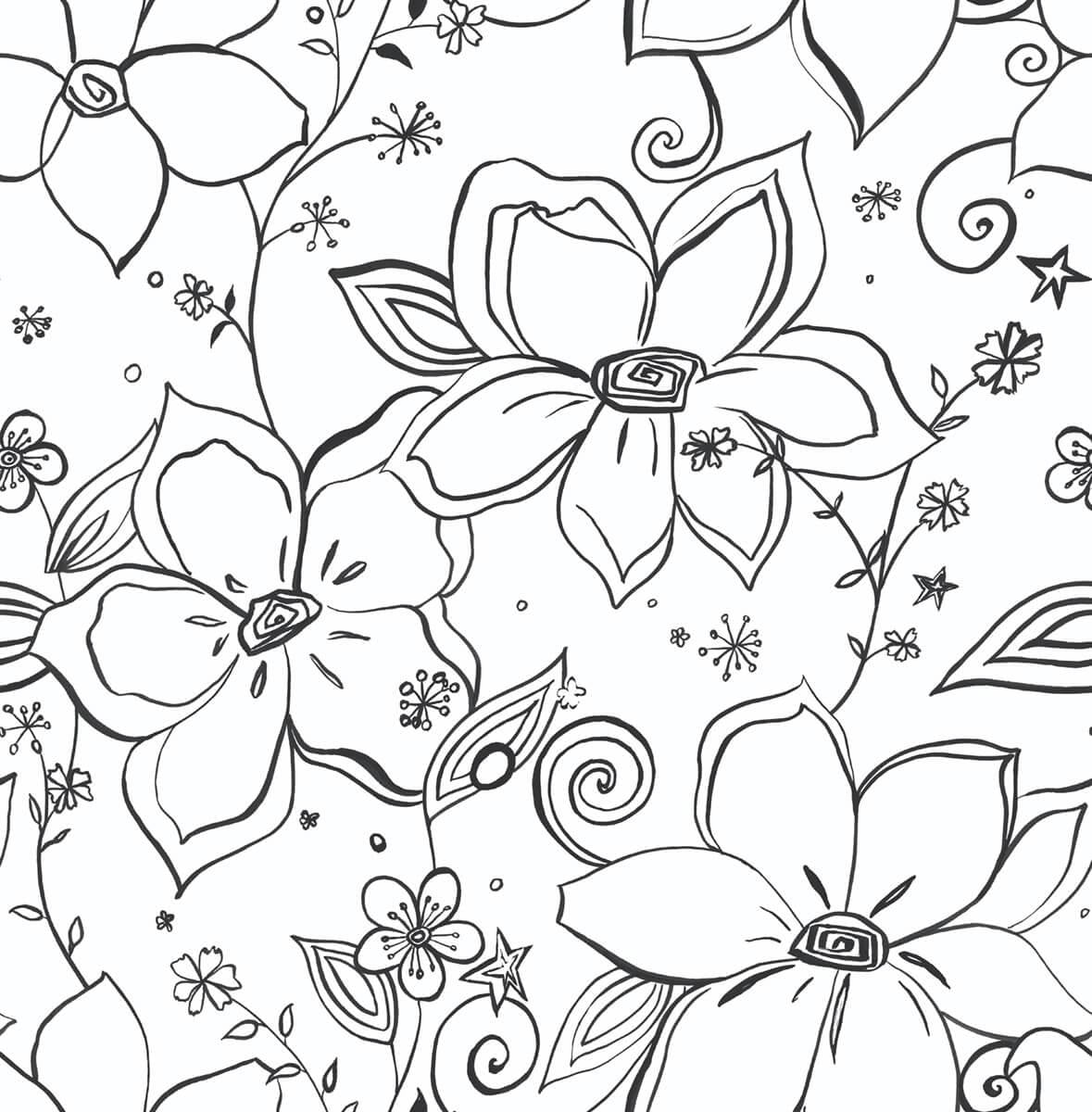 Seabrook Linework Floral Black Wallpaper
