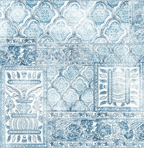 Seabrook Patchwork Blue & Eggshell Wallpaper