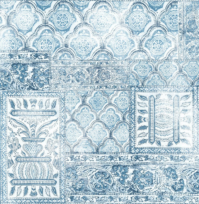 Seabrook Patchwork Blue & Eggshell Wallpaper