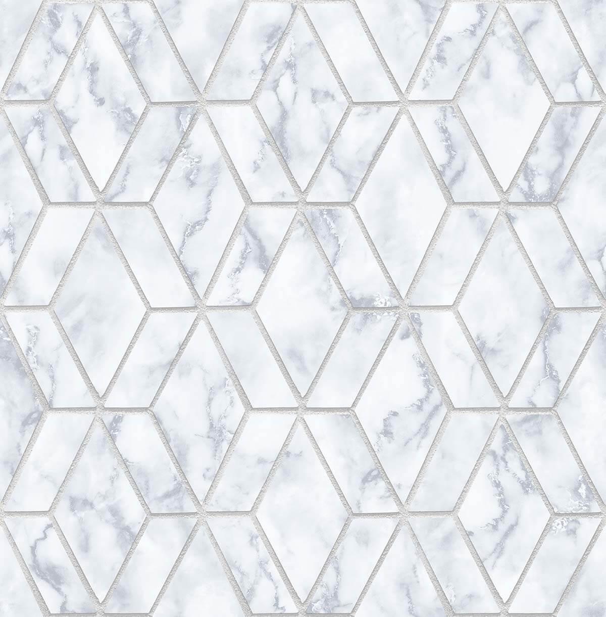 Seabrook Marble Tile Gray & Metallic Silver Wallpaper