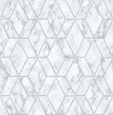 Seabrook Marble Tile Gray & Metallic Silver Wallpaper
