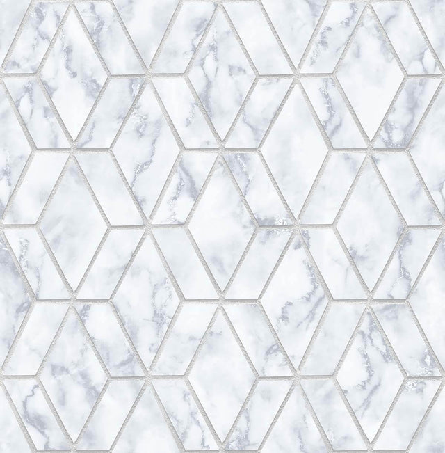 Seabrook Marble Tile Gray & Metallic Silver Wallpaper