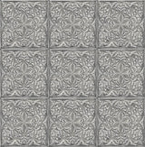 Seabrook Faux Embossed Tile Metallic Silver & Charcoal Wallpaper