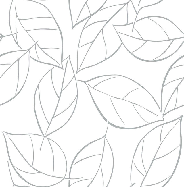 Seabrook Tossed Leaves Daydream Gray Wallpaper