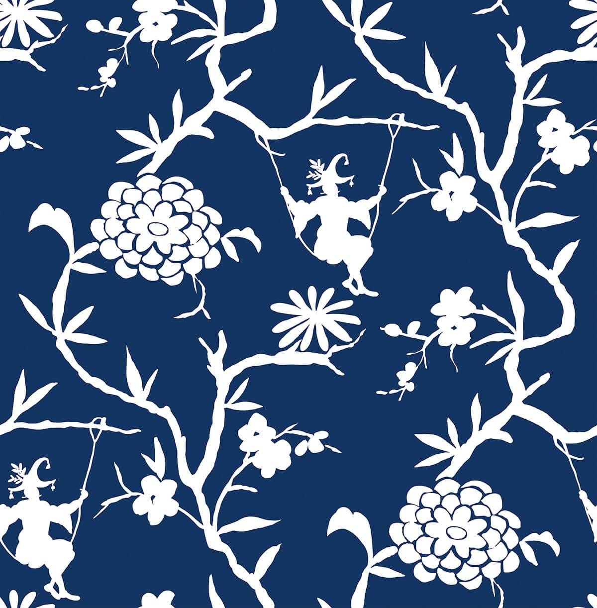Seabrook Chinoiserie Silhouette Navy Blue Wallpaper