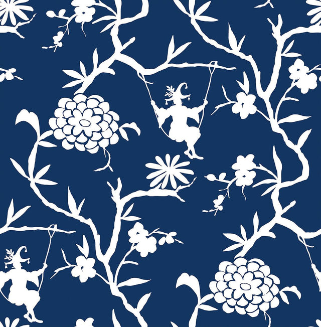 Seabrook Chinoiserie Silhouette Navy Blue Wallpaper