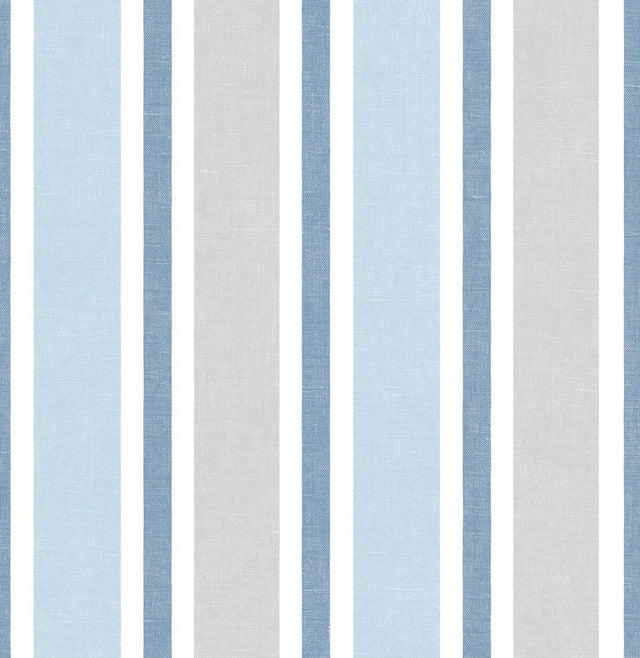 Seabrook Linen Cut Stripe Bluebird & Carrara Wallpaper