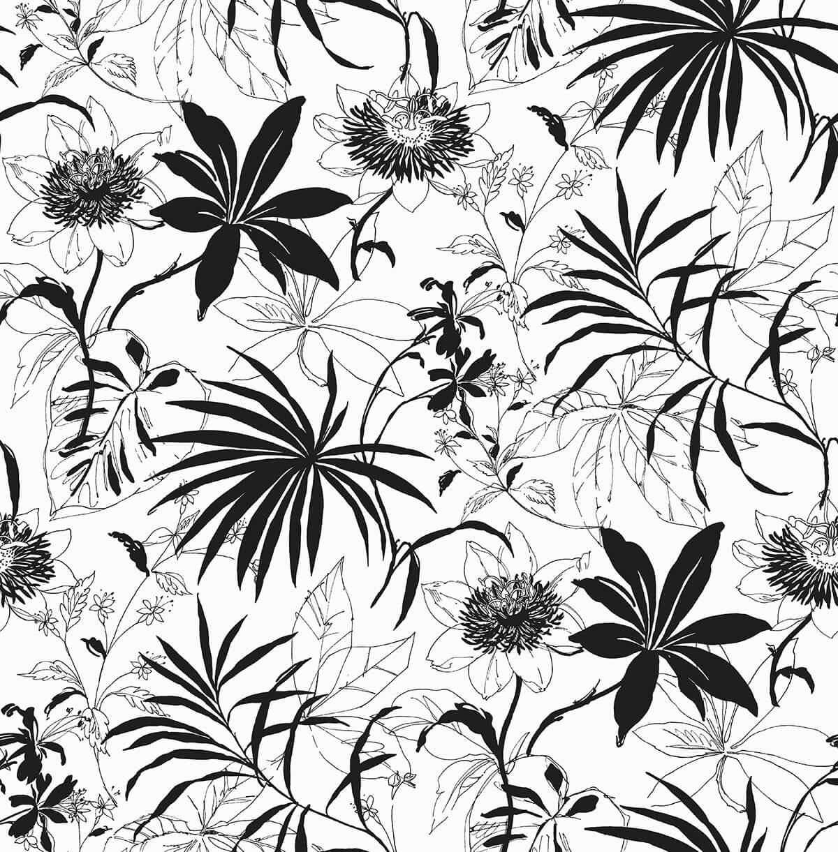 Seabrook Tropical Garden Black & White Wallpaper