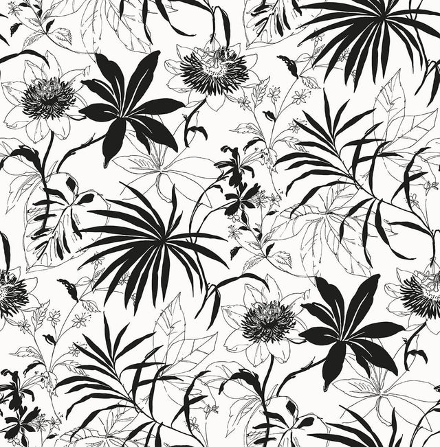 Seabrook Tropical Garden Black & White Wallpaper