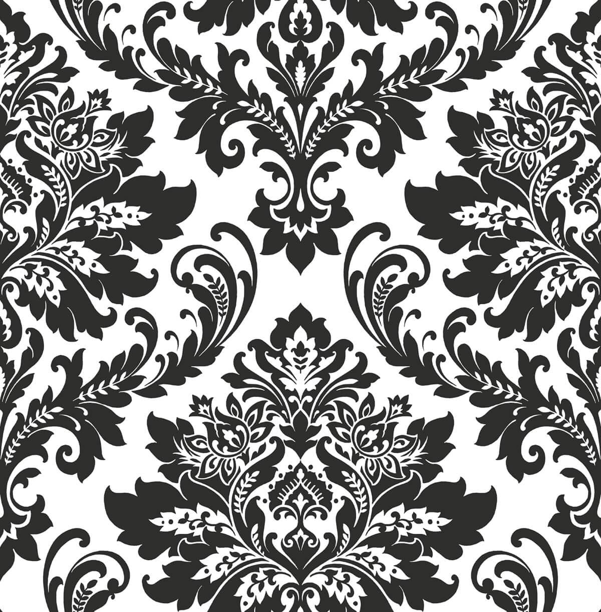 Seabrook Damask Black & White Wallpaper