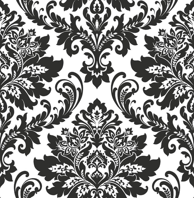 Seabrook Damask Black & White Wallpaper