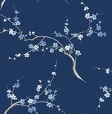 Seabrook Cherry Blossom Floral Navy & Blue Jay Wallpaper