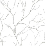 Seabrook Delicate Branches Metallic Silver Wallpaper