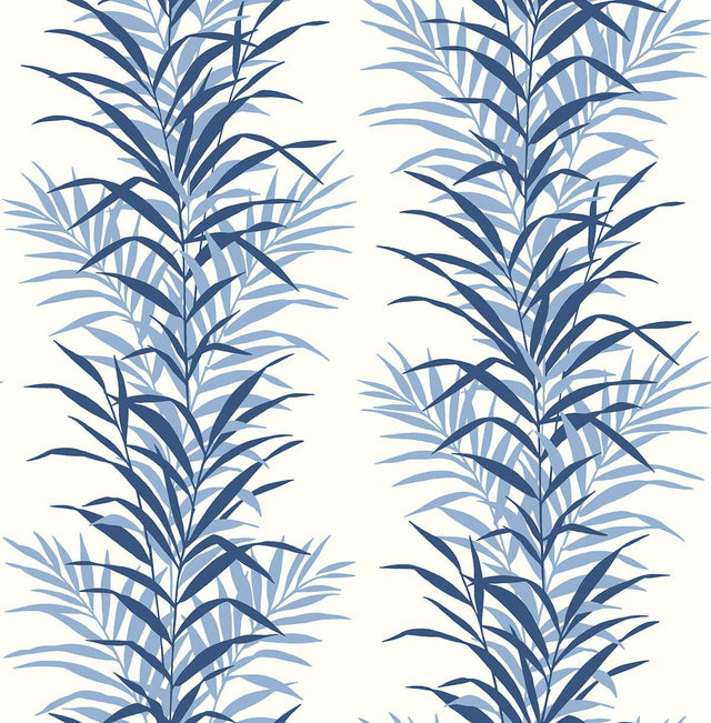 Seabrook Leaf Stripe Carolina Blue Wallpaper