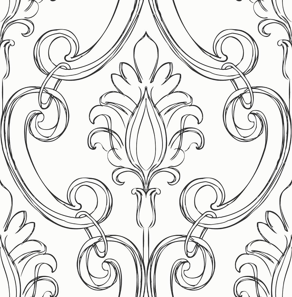 Seabrook Sketched Damask Ebony Wallpaper