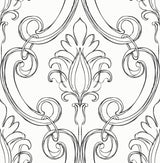 Seabrook Sketched Damask Ebony Wallpaper