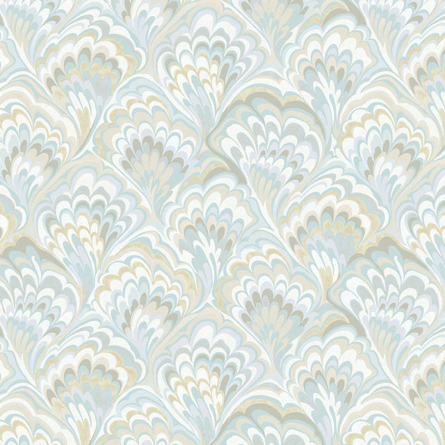 JF Fabrics 9057 Blue/Ivory/Grey/Gold/Seafoam (62) Wallpaper