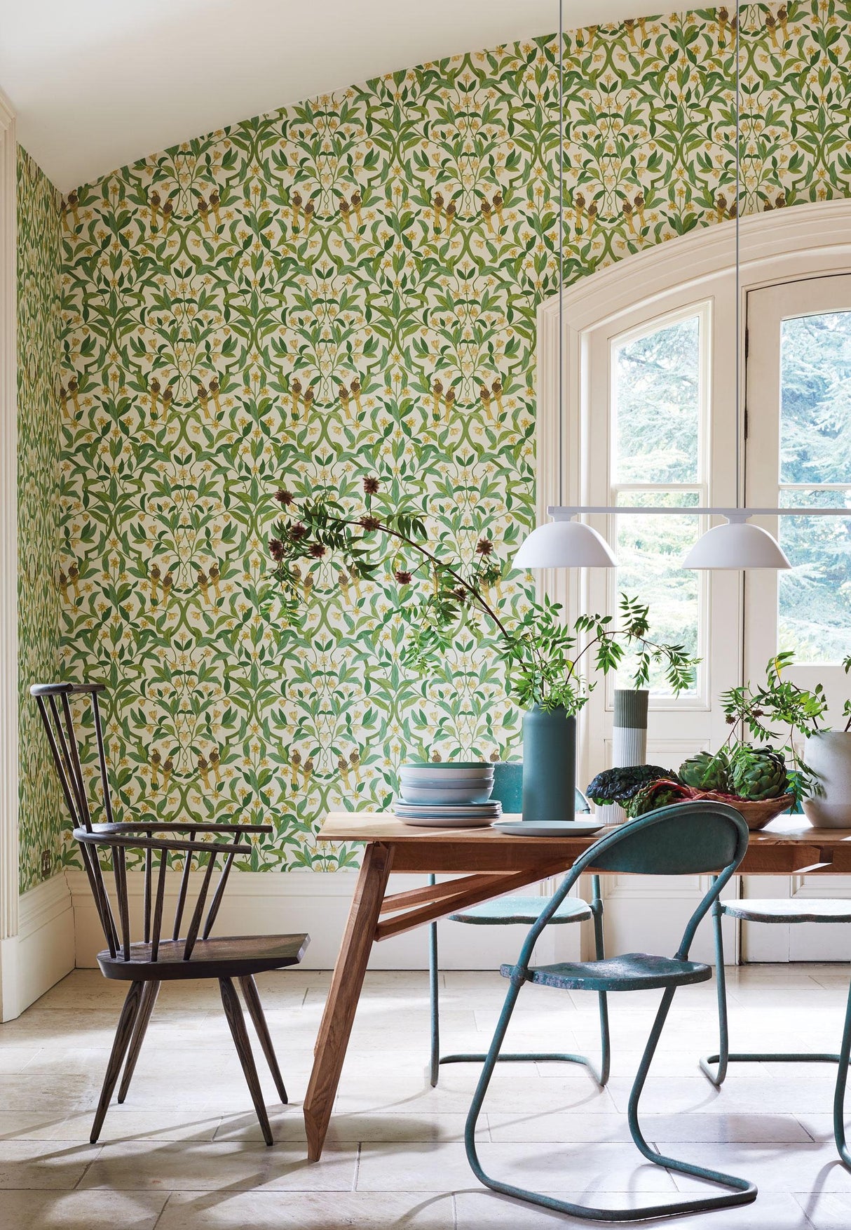 Cole & Son JASMINE & SERIN SYMPHONY CHARTREUSE/GRN/WT Wallpaper