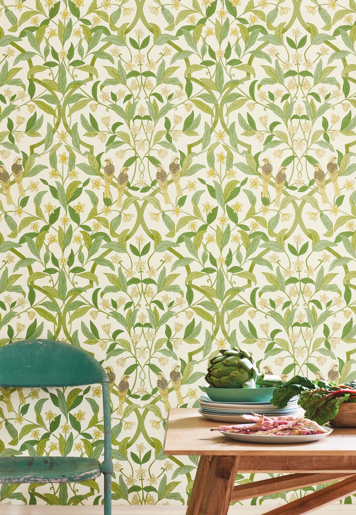 Cole & Son JASMINE & SERIN SYMPHONY CHARTREUSE/GRN/WT Wallpaper