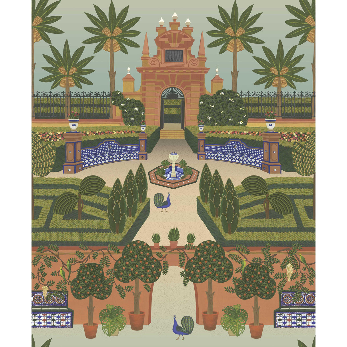 Cole & Son ALCAZAR GARDENS TERRACOTTA/SPRING GR/MULTI Wallpaper