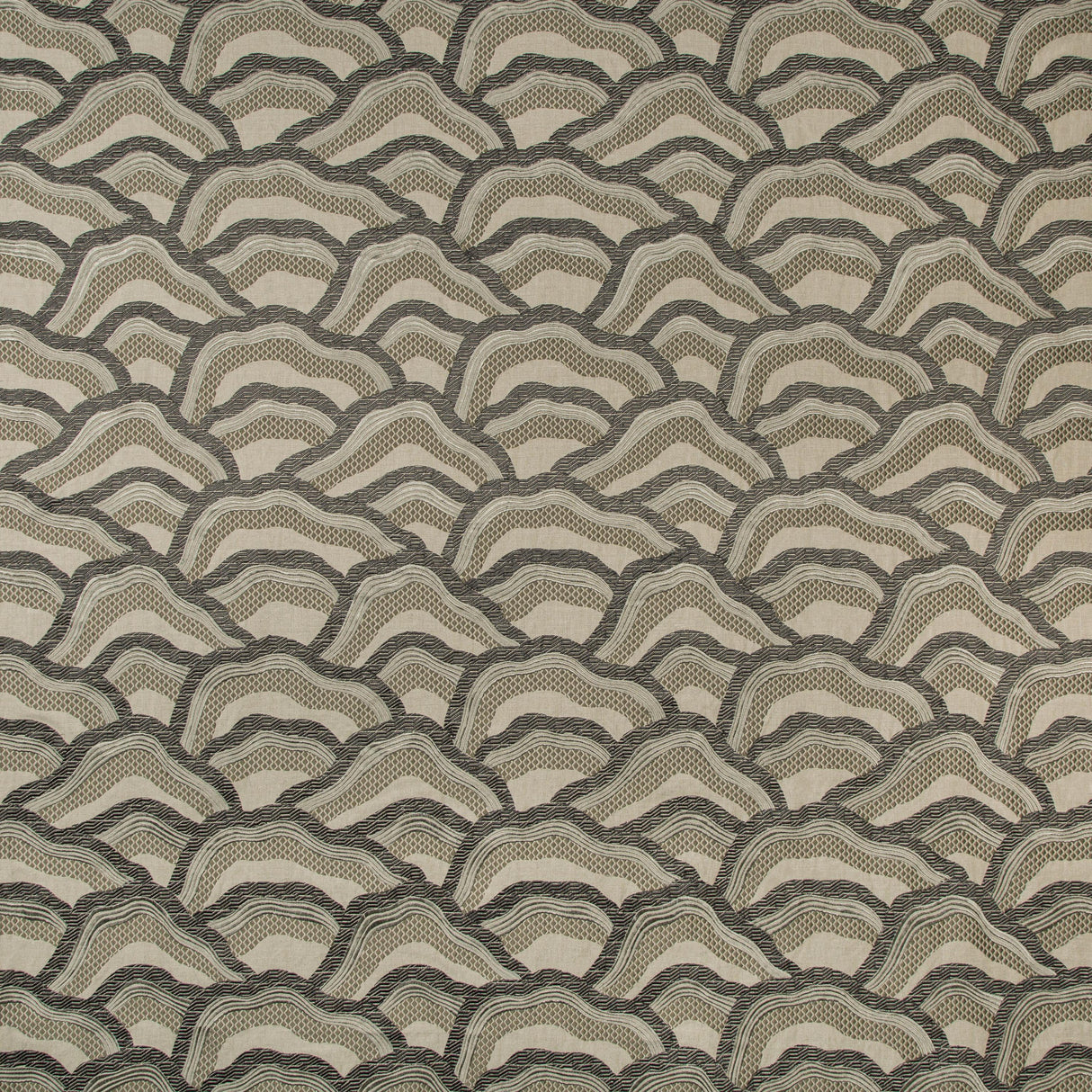 Brunschwig & Fils LES RIZIERES EMB SILVER/CHARCOAL Fabric