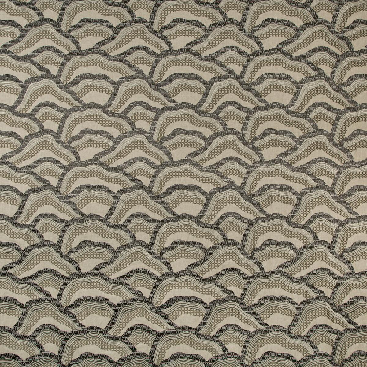Brunschwig & Fils LES RIZIERES EMB SILVER/CHARCOAL Fabric