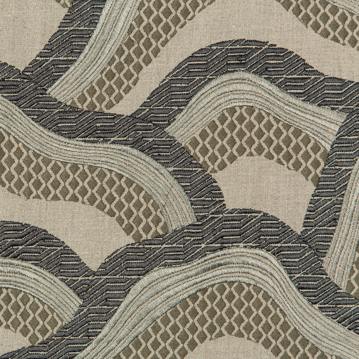 Brunschwig & Fils LES RIZIERES EMB SILVER/CHARCOAL Fabric