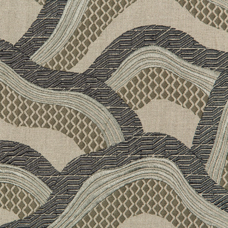 Brunschwig & Fils LES RIZIERES EMB SILVER/CHARCOAL Fabric