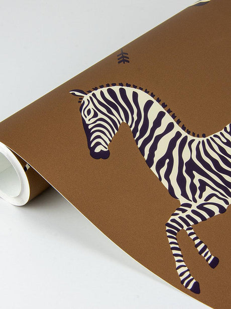 Scalamandre Zebras | Removable Safari Brown Wallpaper