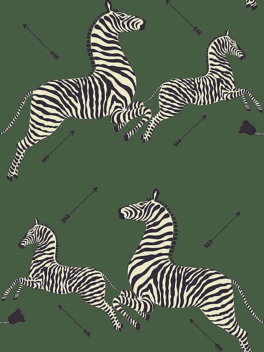 Scalamandre Zebras | Removable Serengeti Green Wallpaper